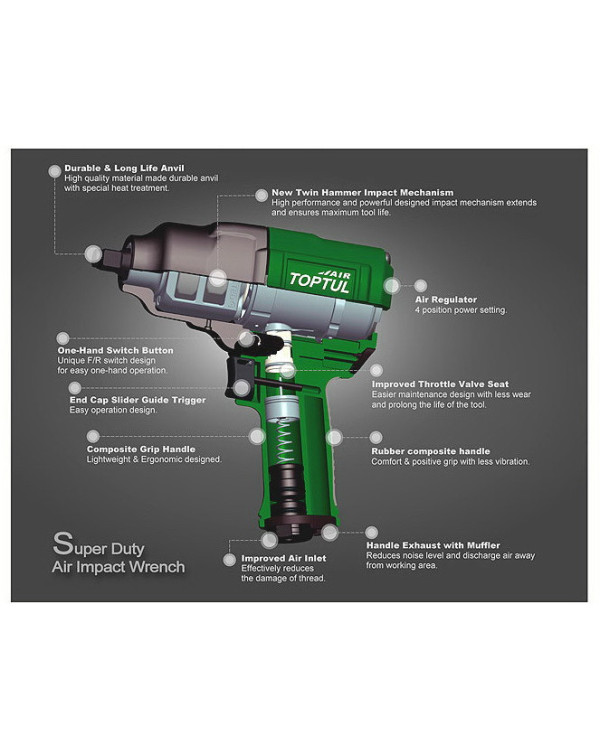Пневмогайковерт профессиональный TOPTUL 1/2