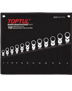 Набор ключей с трещоткой и шарниром комбинированных TOPTUL 12ед. 8-19мм в чехле GPAQ1204