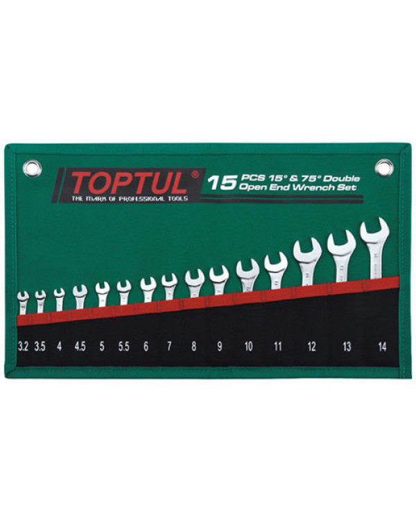 Набор ключей рожковых TOPTUL 15 шт. 3,2-14мм 15°х75° GRAJ1501