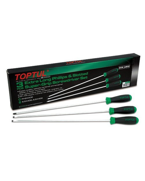Набір викруток довгих 3од. TOPTUL (PH1x250, PH2x250, SL5, 5x400) GAAE0305