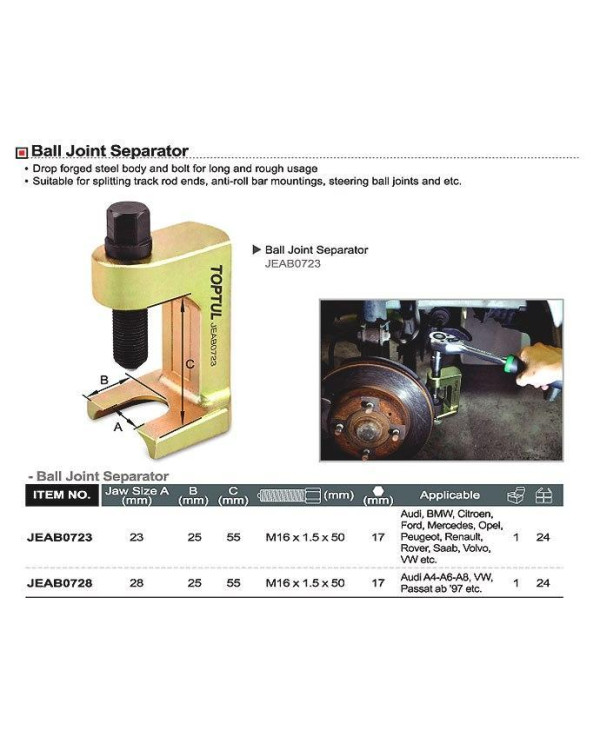 Знімач рульових та кульових тяг 23 мм TOPTUL JEAB0723