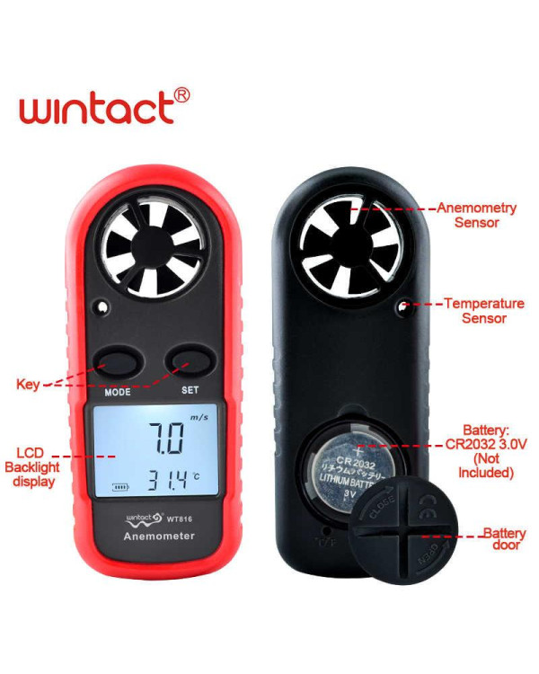 Анемометр цифровий 0,1-30м/с, -10-45°C WINTACT WT816