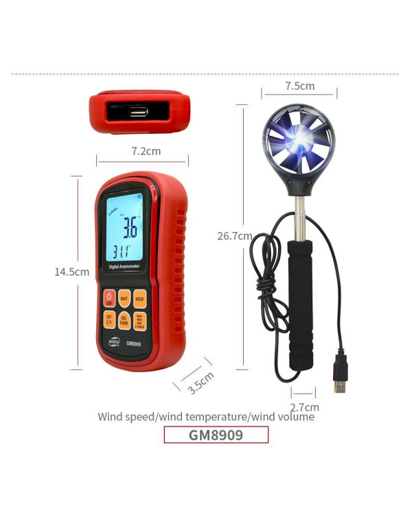 Анемометр (измеритель потока воздуха) 0,3-45м/с, 0-45°C BENETECH GM8909