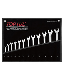 Набор ключей комбинированных (угол 75°) 12шт. 8-22мм (черный чехол) TOPTUL GPAN1201 Набор ключей комбинированных (угол 75°) 12шт. 8-22мм (черный чехол) TOPTUL GPAN1201