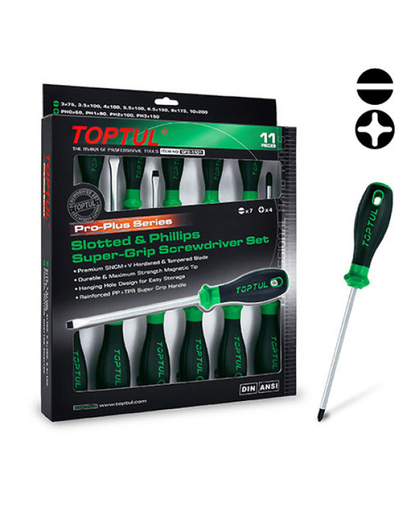 Набор профессиональных отверток 11 ед. PRO-PLUS SERIES TOPTUL GFE-1101